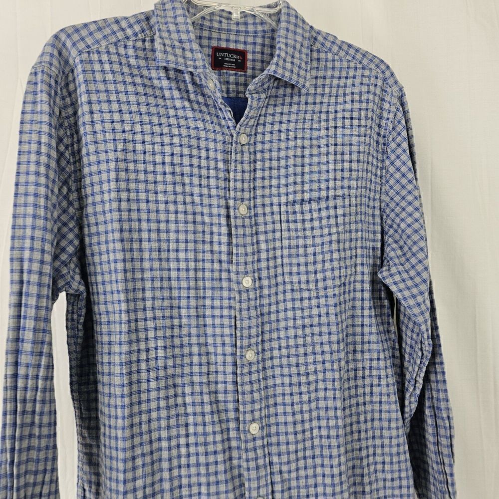 Untuckit Pugliese Double Layer Cotton Button Up Shirt - Men's Size Medium Blue - Picture 3 of 7